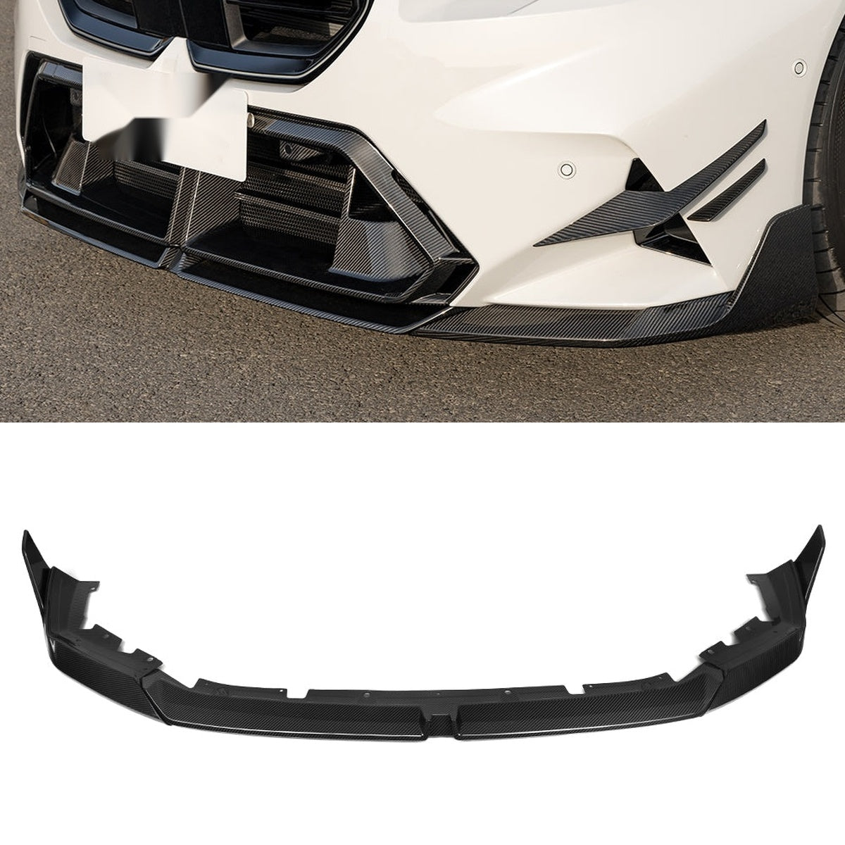BMW M5 G90 Prepreg Carbon Fibre Front Lip with dual winglets - aggressive aerodynamic upgrade