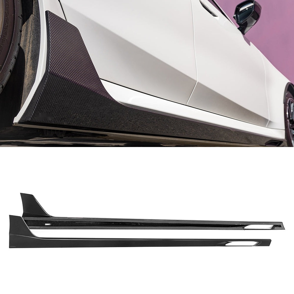 BMW M5 G90 Carbon Fibre Side Skirts with dual winglets - prepreg dry carbon upgrade