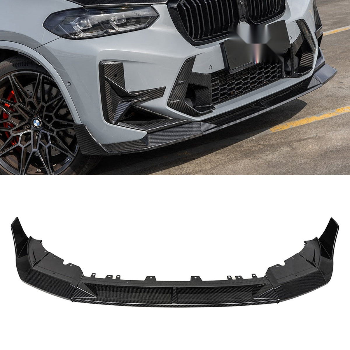 BMW X3M F97 LCI Prepreg Carbon Fibre Front Lip with integrated side winglets