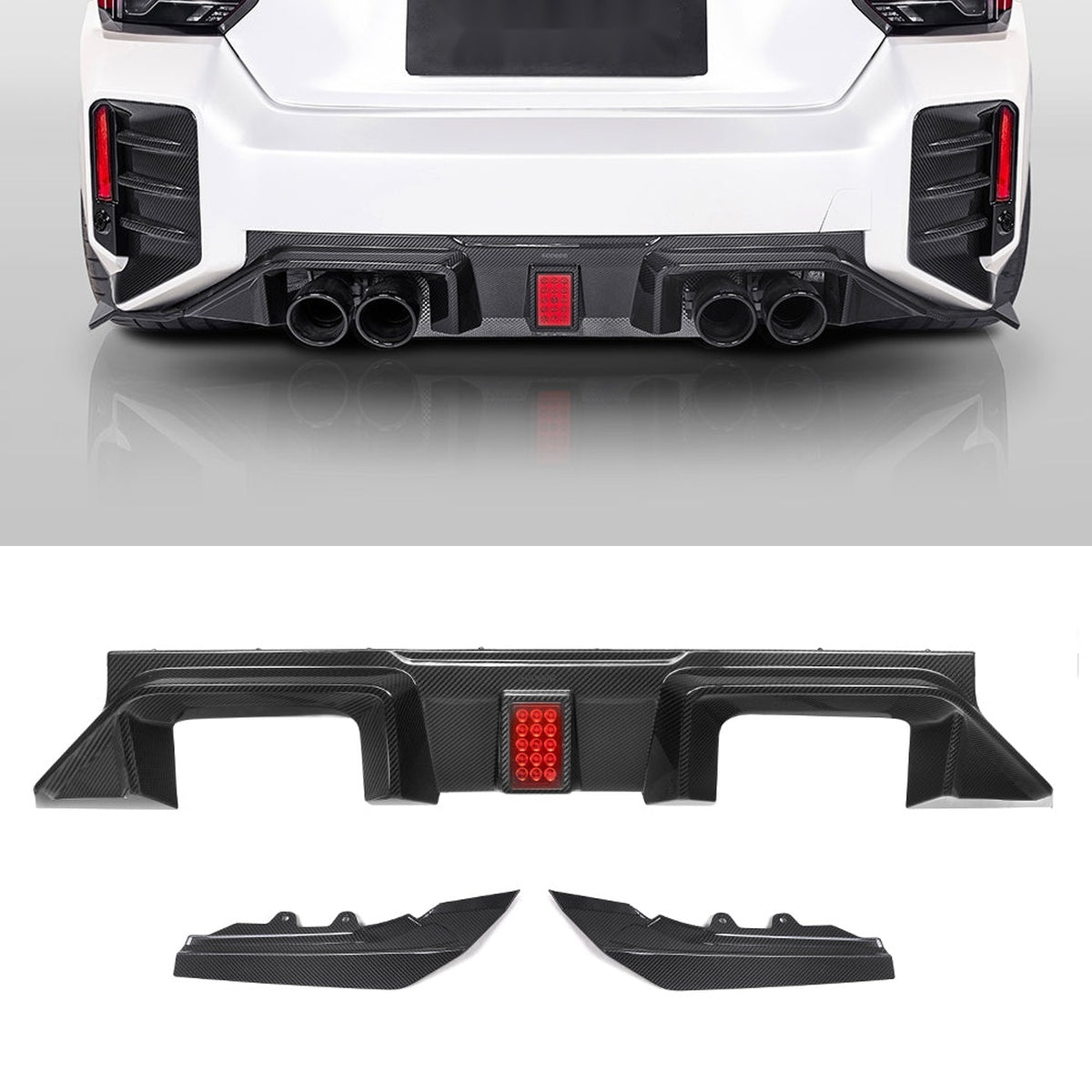 BMW M2 G87 Prepreg Carbon Fibre Rear Diffuser V3 - OEM fitment with integrated brake light